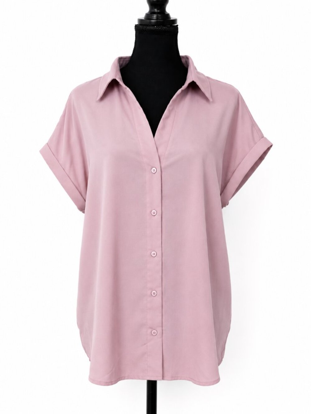 NWOT Light Pink Short Sleeve Button Front Women's Top - L